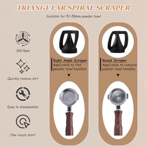 Limpiador de máquina espresso, raspador automático de café de alta velocidad, soporte de montaje universal para portafiltros de 51 mm/58 mm, herramienta de limpieza profesional