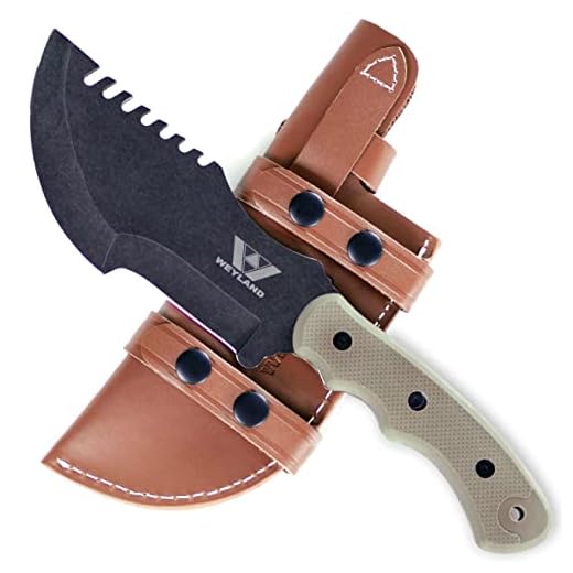 WEYLAND Tracker Knife - Full Size Bushcraft Survival Knife Fixed Blade with Leather Horizontal Draw Belt Sheath, A Full Tang Tom Brown Style Hunting Scout Carry Knife that Tops your Tactical Outdoor, Camping, Hiking, Bushcrafting and EDC Needs
