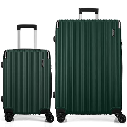 FLIEE Luggage | Lightweight Hard Shell Suitcases | 4 Silent Dual Spinner Wheels | TSA 3 Digit Combination Lock | Aluminium Telescopic Handle | Luggage | (Green, Cabin 20 + Large 28)