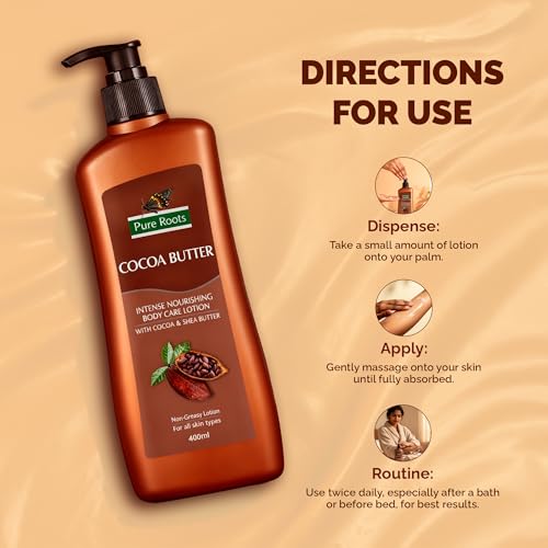 Image of Pure Roots 400ml Each Aloe Vera & Cocoa Butter Body Lotion Combo Pack of 2 | Nourishing & Hydrating for Men & Women | Fast Absorbing, Non-Sticky Lotion for All Skin Types - Total 800ml