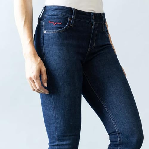 Kimes Ranch Women's Chloe Casual Western Mid-Rise Fitted Thigh & Flare Bootcut Blue Dark Wash Tri-Blend Denim Jeans2