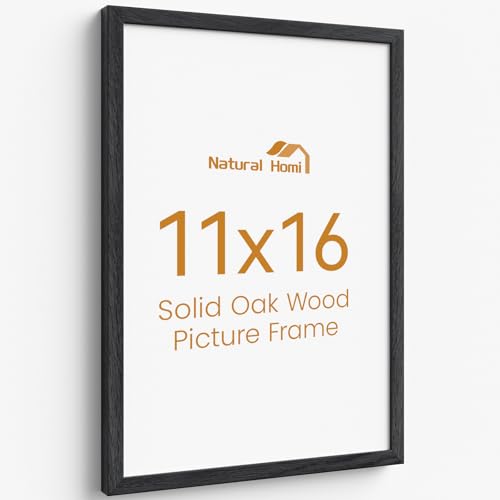 Image of 11x16 Picture Frame,Solid Oak Wood 11 inchx16 inch Photo Frame, Black Color Tempered Real Glass 11 by 16 Wooden Frames with No Mat,16x11 Picture Frames for Wall or Tabletop Display
