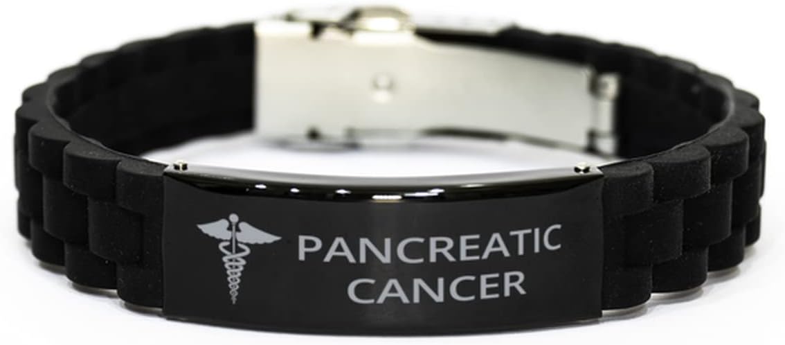 Medical Bracelet, Pancreatic Cancer Awareness, Medical Symbol, SOS Emergency Health Life Alert ID Engraved Stainless Steel Jewelry Silver Adjustable Bracelet for Women Men Teen