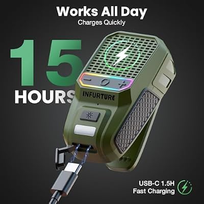 INFURTURE Wearable Bluetooth Speaker with RGB/Flashlight Clip On Speaker,Waterproof Shower Speake-Built-in Noise Reduction Mic for Hands-Free Music/Calls-for Work/Riding/Golf/Outdoor(Green)