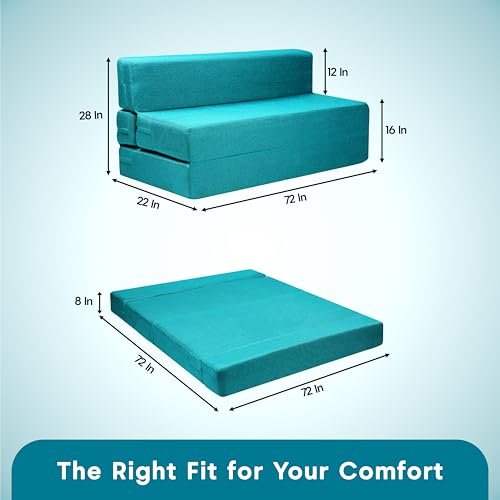Image of Amazon Brand - Solimo 4 Seater 6 * 6 Jute Fabric Washable Cover Sofa Cum Bed 4 Seater Double Foam Fold Out Sofa Cum Bed (Finish Color - Sky Blue Delivery Condition - Pre-Assembled)