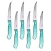 Oster Evansville 14 Piece Stainless Steel Cutting Kitchen Knife Cutlery Set with Wooden Block Holder and Knife Sharpener, Turquoise