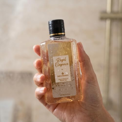 Image of Bath & Blossoms Regal Elegance Shower Gel | Warm Amber & Musk | Rich Foaming Lather | Aloe Vera & Vitamin E | Hydrating Gentle formula suitable for all skin types | 100% Paraben Free & Vegan | Premium Body Care