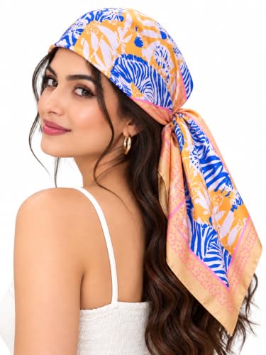Image of Ravaiyaa - Attitude is everything Women Printed Silk Bandana 21 x 21 Inch Square Headband & Hair Wrap, Soft & Versatile | Fashion Neck Wrap