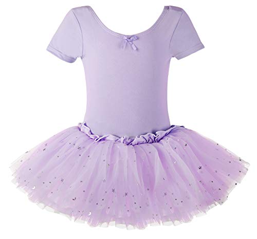 Dancina Leotard Sparkle Tutu Dress Short Sleeve Cute Little Girls Cotton Ballet Dance