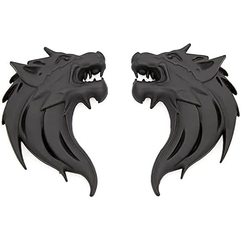 AIZHIWENG 3D Wolf Head Metal Emblem Car Motorcycle Rear Styling Badge Black Pair Automotive Exterior Decoration Cover