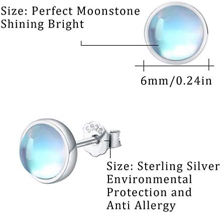 Moonstone Earrings 925 Sterling Silver Rainbow Round Moonstone Stud Earrings for Girls Hypoallergenic Earrings Gifts for Women Kids