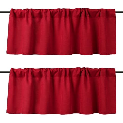 WOSIBO 2 Pack Blackout Window Valance Burlap Tan Rod Pocket Farmhouse Style Window Treatment Decor Curtains for Kitchen Bathroom Living Room 16" x 56" (Red)