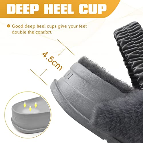 Kuailu Womens Fuzzy Criss Cross Band Platform Slippers Back Strap Fluffy Furry Faux Fur Ladies Open Toe Slingback Slide Slippers Cozy Soft Plush Fleece Comfy House Shoes Sandals Indoor Outdoor Grey 8 #TOP3