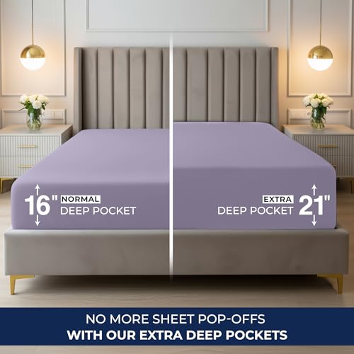 Image of Utopia Bedding Extra Deep Pocket King Fitted Sheet, Fits up to 21 Inch Mattress - Hotel Luxury, Soft, Breathable and Comfy - Shrinkage and Fade Resistant - Easy Care (Lavender)