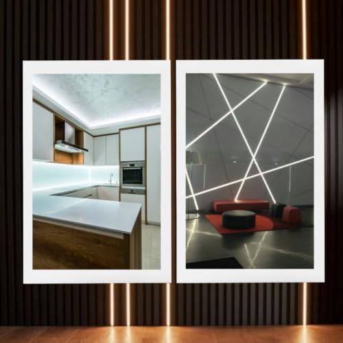 Image of Lighting 18x6mm LED Strip Lights 1 Meter Aluminium Rectangular Concealed Profile Light Channels with Diffused Cover, End Caps and Mounting Clips Without LED Straight Linear, (Pack of 4)
