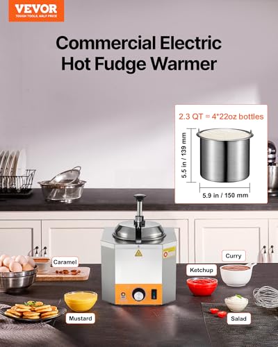 Image of VEVOR Electric Cheese Dispenser with Pump, 2.4L Commercial Hot Fudge Warmer, Stainless Steel Heated Pump Dispenser, 86-230℉ Temp Adjustable Nacho Cheese Sauce Warmer, for Hot Fudge Cheese Caramel