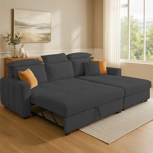 Image of Casaliving Gagnon RHS 4 Seater L Shape Corner Sofa Cum Bed for Living Room (Black Fabric) Premium Fabric Sofa
