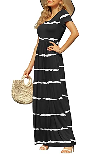 Image of DB MOON Womens 2026 Summer Maxi Dresses Casual Short Sleeve Empire Waist Spring Long Dress with Pockets