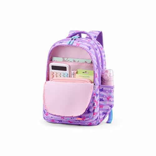 Image of American Tourister Sway | 32 Ltrs | 3 Compartments | Bottle Pocket | Ergonomic Padded Back Panel & Shoulder Straps | School Backpack for Boys & Girls | Butterfly Lavender