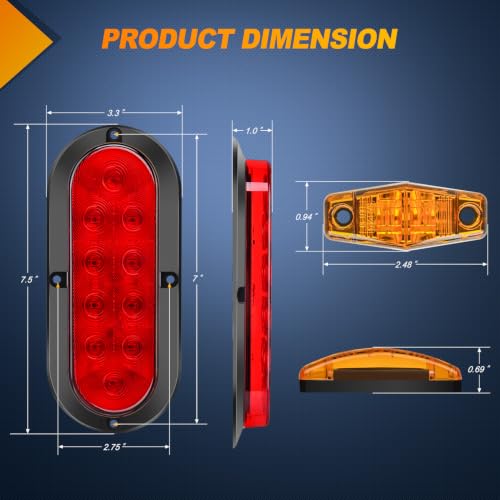 Image of Nilight LED Trailer Light Kit Oval Tail Lights with Diamond Marker Light