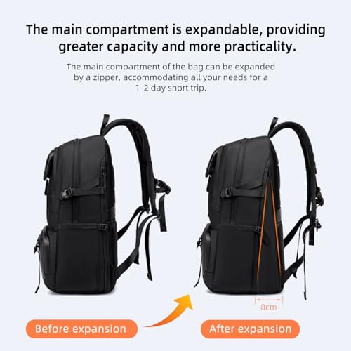 Image of GOLDEN WOLF Expandable Travel Backpack for Men Large 27L to 37L 15.6-inch Office Laptop Bag with Waterproof Pocket Multi-fucntion Water-resistant Sleek Business Backpack for Work Weekend, Black