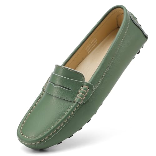 Artisure Women's Classic Comfort Leather Penny Loafers Casual Slip-Ons Lightweight Walking Flats Driving Mocs Boat Shoes