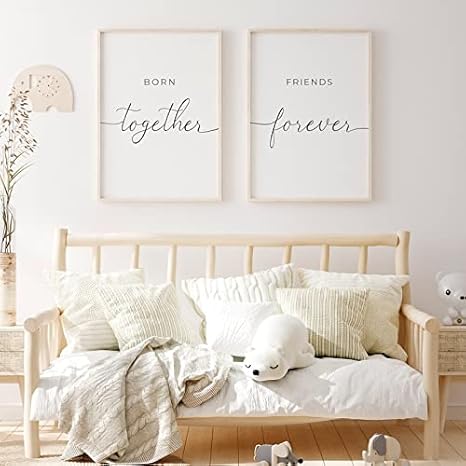 amazon com natvva born together friends forever wall art poster twins printable quotes canvas prints inspiring quotes painting picture artwork home decor for nursery no frame posters prints