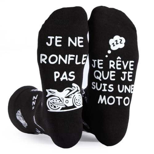 FLYWIND Cadeau Homme Saint-Valentin Chaussettes Humour Homme Moto, Chaussettes Fantaisie Drôle Noir Idée Cadeau Anniversaire Papa Fête des Pères Noël (Noir-Moto)