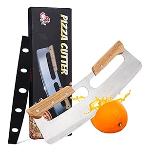 UNIDEAL Pizzasnijder met Houten Handvat, 35 cm Pizzahakmes met Beschermhoes, Rocker-Stijl, Multifunctioneel Roestvrijstalen Pizzames Geschikt voor het Snijden van Pizza, Steak, Groenten