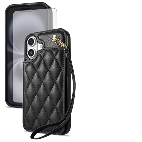 Coque iPhone 16 anti choc avec porte-carte et verre trempe ecran complet