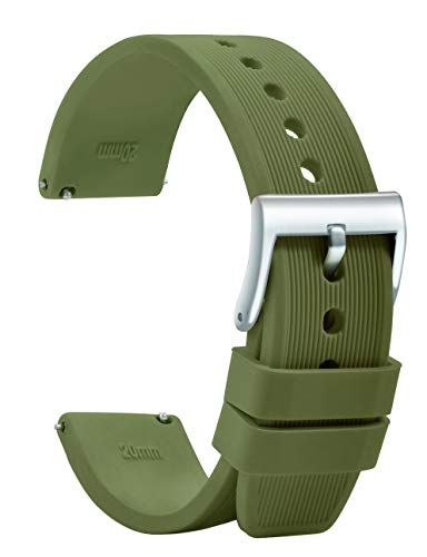 TStrap Silicone Watch Bands 20mm Quick Release - Soft Rubber Watch Straps - Waterproof Military Style Green Watch Bands for Men Ladies - for Smartwatches Band Replacement - 18mm, 20mm, 22mm