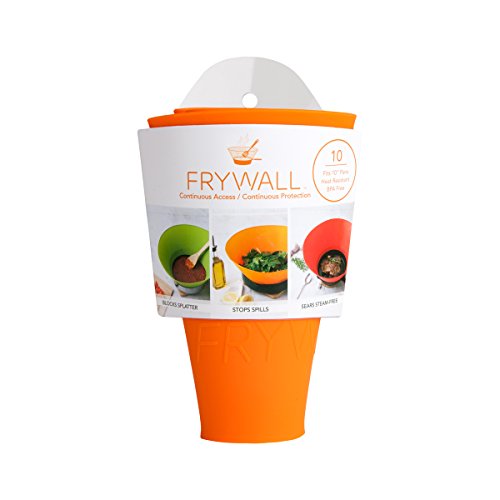 Image of Frywall Splatter screen alternative 10 inch - stops grease splatter without trapping steam - continuous access - dishwasher safe - compact storage (Orange)