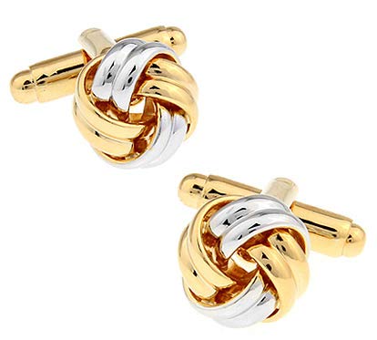 Gemelolandia | Gemelos Nudo Plateado y Dorado Doble Gemelos Originales para Camisas | para Hombres y Niños | Regalos para Bodas, Comuniones, Bautizos y Otros Eventos