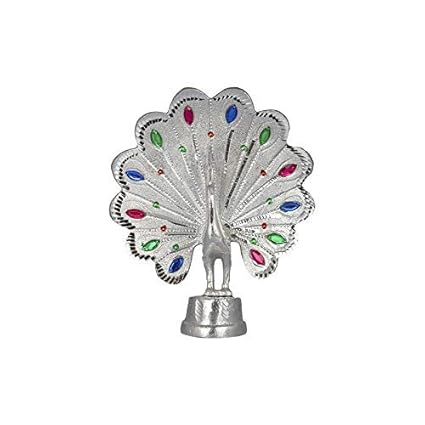 Gunnu Sales White Metal Silver Plated Fengshui Peacock Bird Showpiece