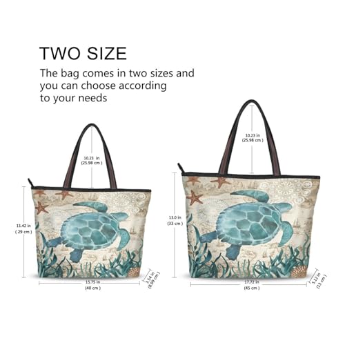 Image of Women Turtle Tote Bag Polyester Handbag Zippered Tote Bag Turtle Tote Purses,Summer Beach Tote Bag