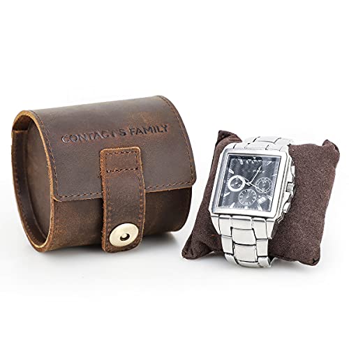 CONTACTS Caja de reloj de cuero, funda enrollable para reloj de viaje, funda protectora de reloj para hombre (marrón, para 1 reloj)