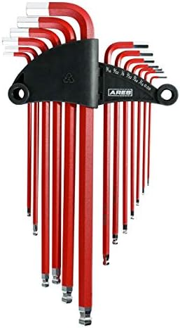 ARES 70164-13-Piece SAE Long Arm Ball End Hex Key Wrench Set - Chrome Finish with Red High Visibility Anti-Slip Coating - Convenient Storage Case Included