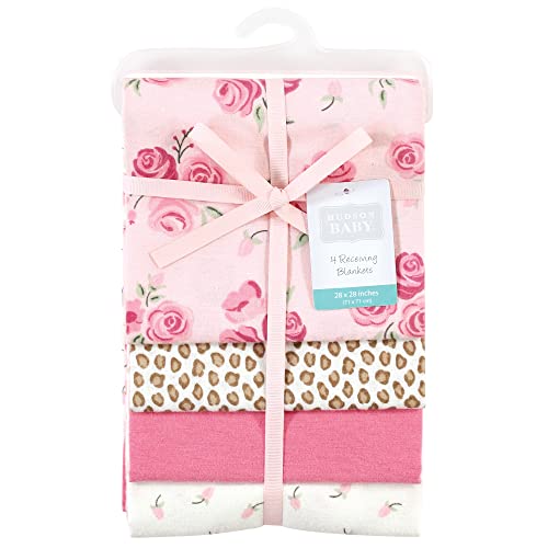 Image of Hudson Baby Unisex Baby Cotton Flannel Receiving Blankets, Blush Rose, One Size