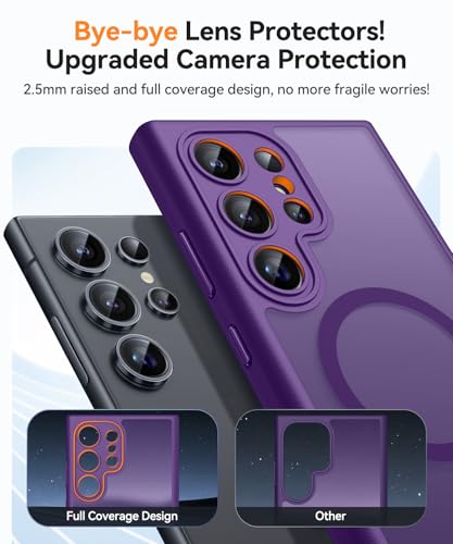 Image of CANSHN Designed for Samsung Galaxy S24 Ultra Case [Full Camera Protection] [Compatible with MagSafe] Translucent Matte Shockproof Protective Phone Cover 6.8 Inch - Deep Purple