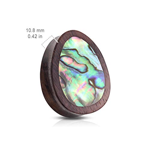 Pierced Owl - Abalone Inlaid Sono Wood Tear Drop Saddle Plugs, Sold as a Pair3