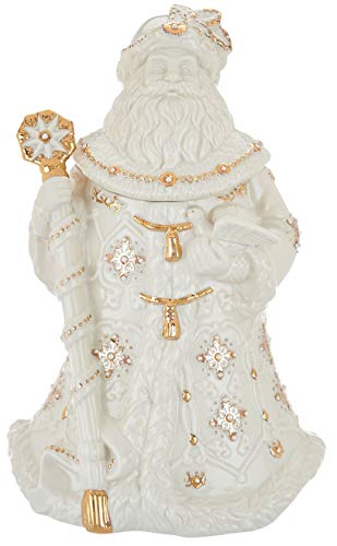 Lenox Limited Edition Florentine & Pearl Santa Holding Dove 12" Cookie Jar 24K Gold, Faux Pearl, Crystal Gem New #TOP15