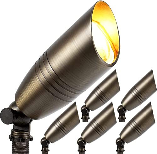H-A Solid Brass Landscape Spotlight 6 Packs 12V Low Voltage Waterproof Outdoor Lights with Spike Stand