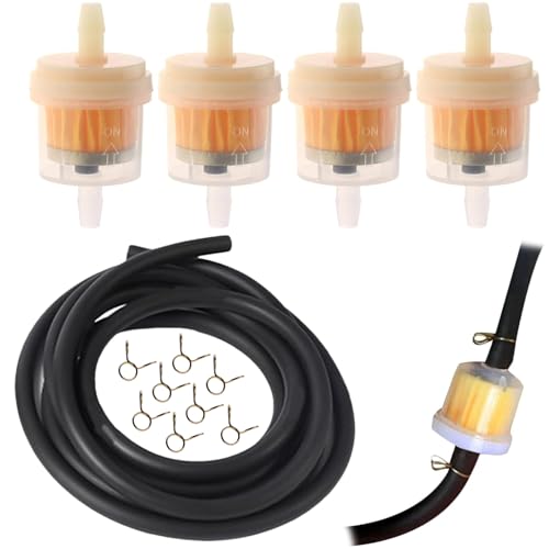 Jiavlyx Kit De Manguera De Gasolina, Filtros De Combustible En Línea, 4 Filtro De Combustible + 2m Manguera + 8 Clips, Filtro De Combustible Universal, Para Motor, Motocicleta, Scooter, Tractor