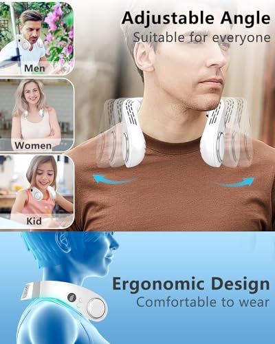 Image of Portable Neck Fan with Cooling Plate, Chargeable 5500mAh 3-15H Lasting, Personal Cooling Fan with LED Display, Wireless Hand-Free Mini Headphone Fans Festival Gifts for Kids Women Men Adults, White