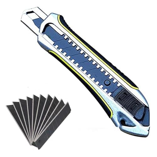18MM Utility Knife Zinc Alloy Tough Snap Off Lock Heavy-Duty Tools, Retractable Blade Metal Cutter Small Knife, Suitable for Garden Office Arts Crafts and Home Improvement include 10pc SK5 Steel Blade