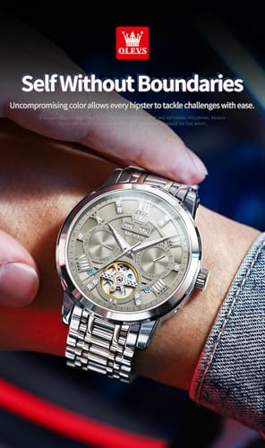 Image of OLEVS Mens Automatic Mechanical Watch Skeleton Tourbillon Luxury Dress Stainless Steel Wrist Watch