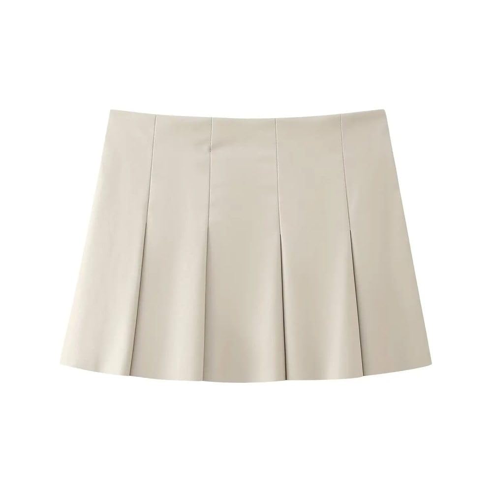 SWEPER Jupe Courte Femme - Femmes Élégantes PU Jupes Courtes Plissées Mince Taille Haute Fermeture Éclair Femme en Cuir Mini Jupe Bas Été