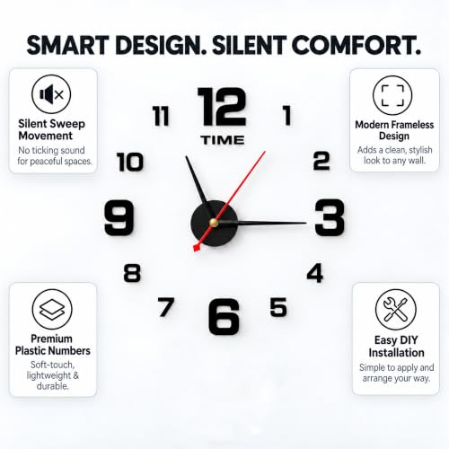 Image of Sehaz Artworks DIY Frameless Silent Wall Clock for Bed Room - 30 X 30 Cm