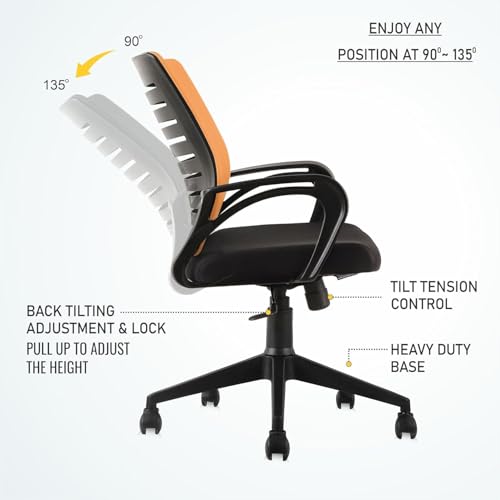 Image of Nylon Office Chair for Work from Home /Study Chair Height Adjustable Revolving Chair with Tilt Lock Mechanism High Comfort Seating Ergonomic Chair,(1,Orange,Medium)