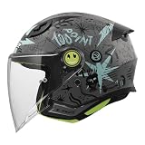 LS2, Casco Moto Jet per Bambino FUNNY II SCRIBBLE Grey Blue, M